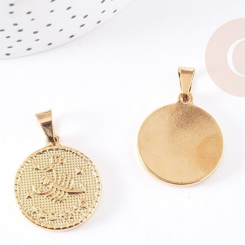 Pendentif médaille ronde scorpion acier doré,signe astrologique, pendentif doré,sans nickel,laiton doré,médaille or,2.9cm, x1, g0816