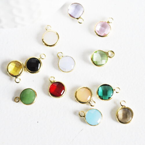 Pendentif rond doré cristal,fournitures créatives,pendentif cristal, pendentif doré,cristal coloré,création bijoux,12mm, x1 g5039