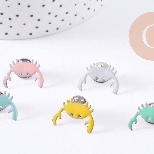 Broche crabe laiton doré ou argenté émail coloré, x1 (g8900)