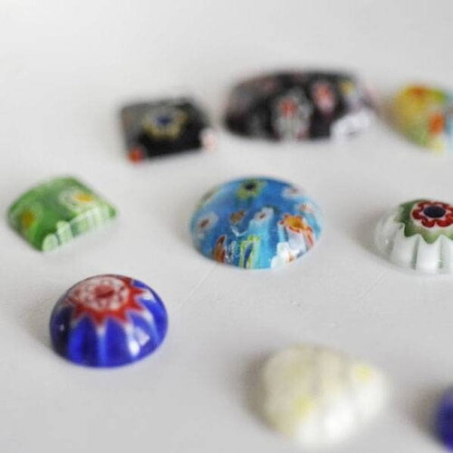 Cabochon dôme formes variées millefiori 10-14mm, création bijoux verre millefiori-g0840