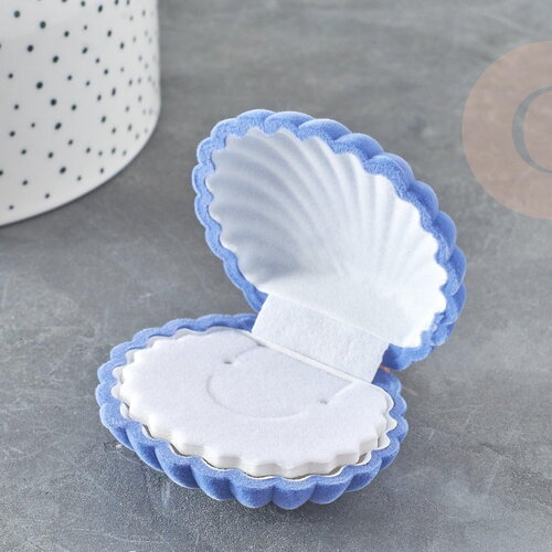 Ecrin bijou coquillage velours bleu, boite bijoux, rangement bijoux, intérieur blanc, 3.5x3.8cm, x1 g3293