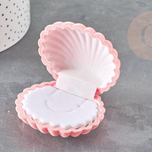 Ecrin bijou coquillage velours rose 3.8cm, x1 (g3297)