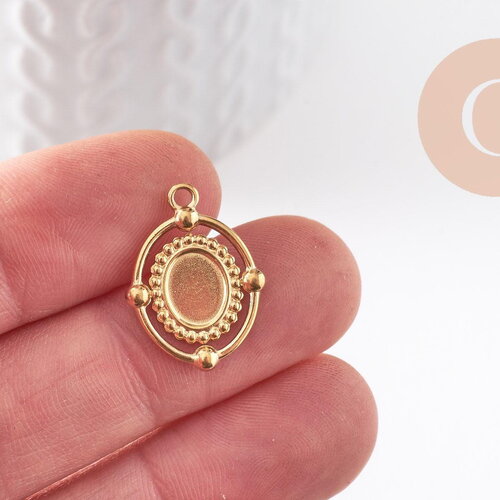 Pendentif ovale support cabochon 8x6mm acier 304 inoxydable doré, x1 (g9938)