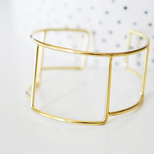 Bracelet manchette réglable laiton 18k, bracelet géométrique, bracelet jonc 51mm, x1 (g5261)