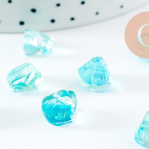 Perle coquillage verre transparent vert10.5mm, perles verre tchèque, perle coquille, verre vert creation bijou, x10 g5437