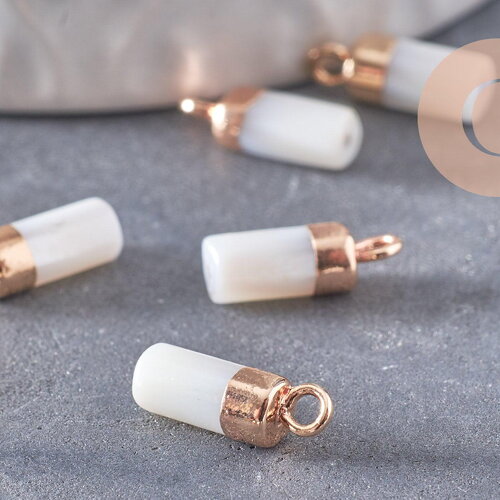 Pendentif colonne nacre blanche naturelle laiton doré 14mm, x2 (g10023)