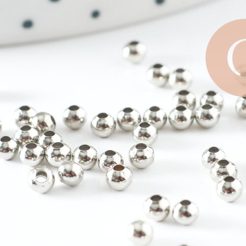 Perle intercalaire ronde laiton platine 3mm, x10g (g10027)