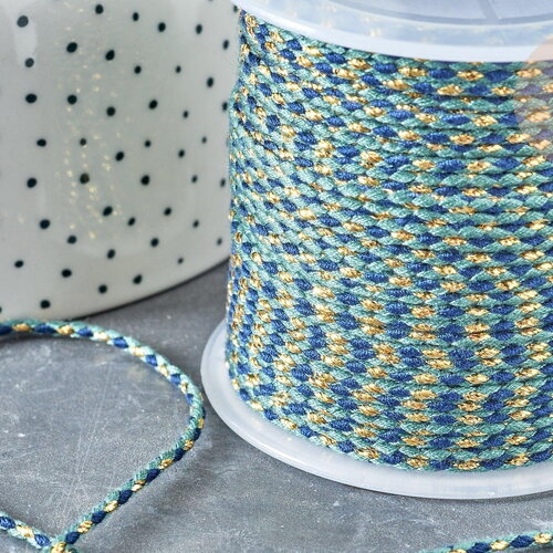 Cordon tressé bleu marine turquoise fil doré 1.5mm-2mm,cordon multicolore scrapbooking, x1 mètre g8122