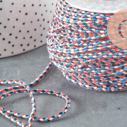 Cordon tressé bleu blanc rouge turquoise 2mm,cordon multicolore scrapbooking,corde décoration, x1 mètre g5859