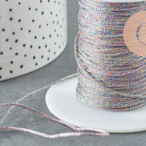 Cordon argent irisé multicolore 1mm, x1 mètre (g5071)