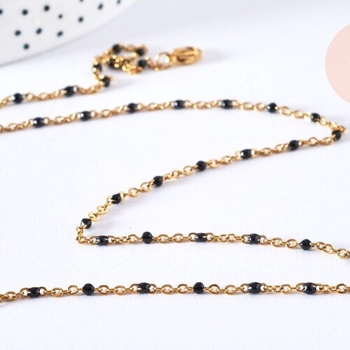Bracelet ou collier acier doré 14k résine noire 1.5mm-20.5cm, x1 (g3382)