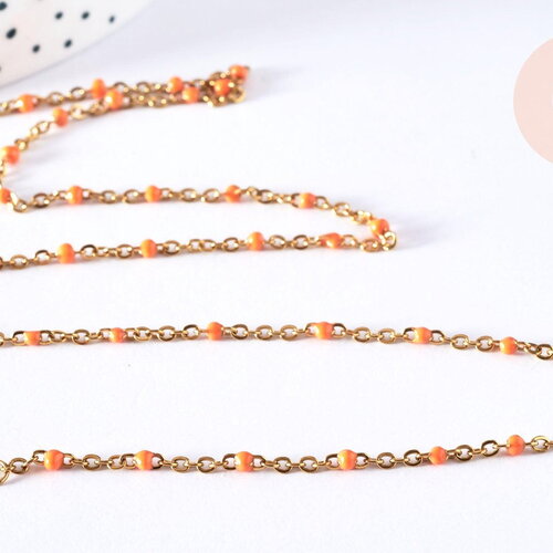 Bracelet ou collier acier doré 14k résine orange 1.5mm-20.5cm, x1 (g3709)