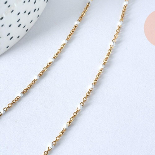 Chaine acier doré inoxydable 304 18k fantaisie résine blanche 2mm-40cm, x1 (g3267)