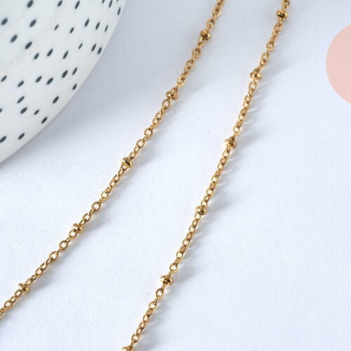 Chaine complète acier dorée 14k satellite,avec ou sans extension,chaine sans nickel,1.5mm,41cm, x1 (g0306)