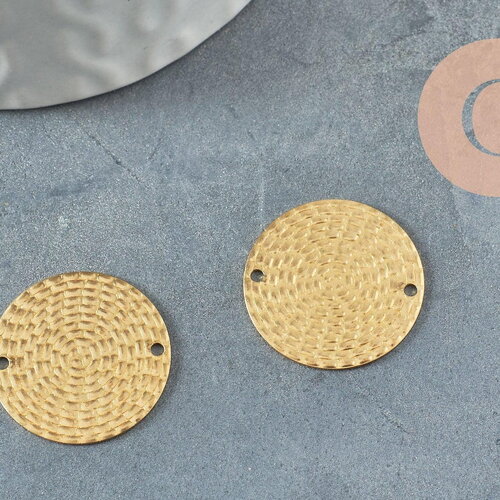 Pendentif médaille cercle texturé laiton brut 20mm,x2 (g1840)