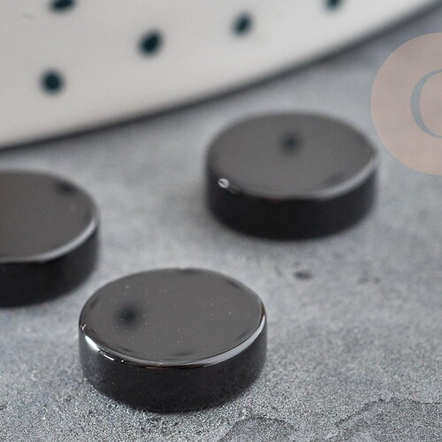 Cabochon rond disque agate naturelle noire 10x2mm, x1 (g2696)