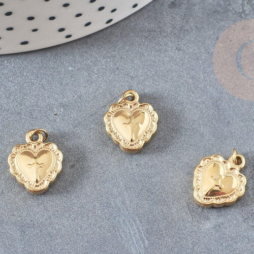 Pendentif coeur en acier doré 14.5mm, breloque doré, acier inoxydable 316 doré, pendentif sans nickel, x1 g6030