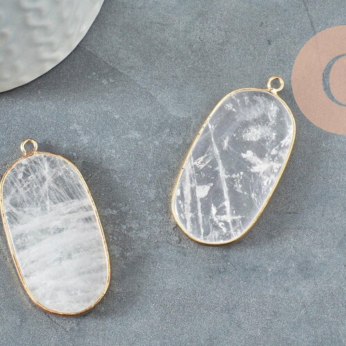 Pendentif ovale cristal de roche,pendentif pour bijoux, pendentif pierre naturelle,quartz naturel,49mm, x1 g0196