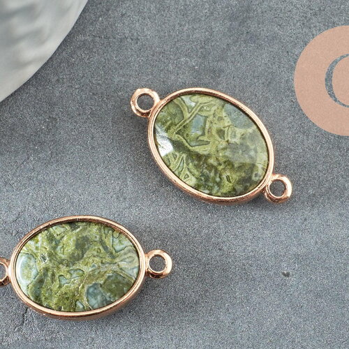 Pendentif connecteur unakite verte naturelle 27.5mm, créatyion bijou pierre naturelle verte, x1 g2193