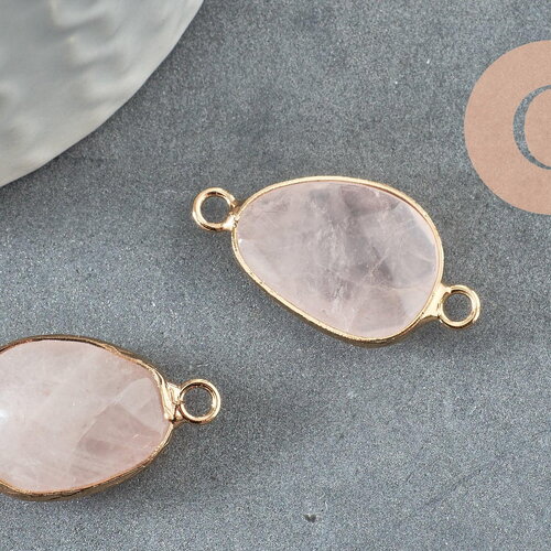 Pendentif connecteur quartz rose naturel laiton doré 27.5mm,création bijou pierre naturelle, x1 g1688
