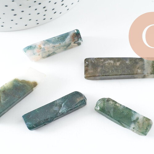Pendentif rectangle agate mousse, perle pierre,pierre naturelle, agate naturelle, pierre rectangle, x5 g2473