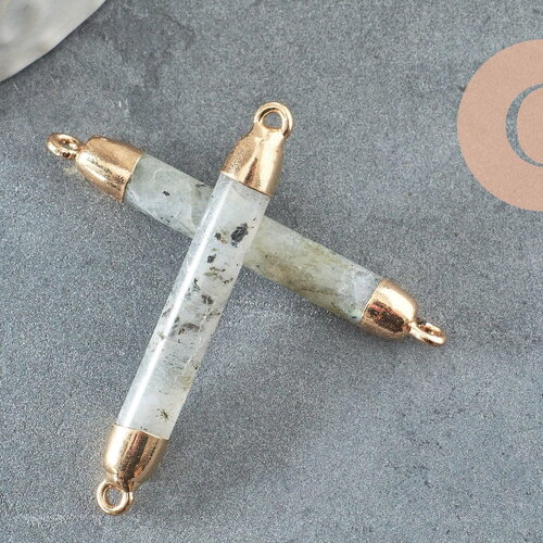 Pendentif connecteur tube labradorite naturel fer doré 45mm, création bijou pierre naturelle x1 g3390