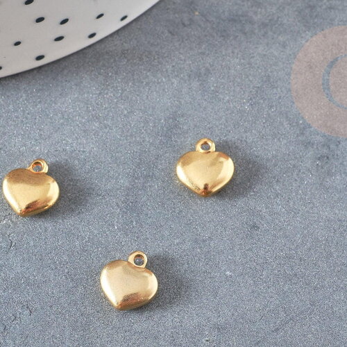 Pendentif médaille coeur acier doré, pendentif acier doré,sans nickel,acier doré, création bijoux,médaille acier,10.5mm,x 2 g4917
