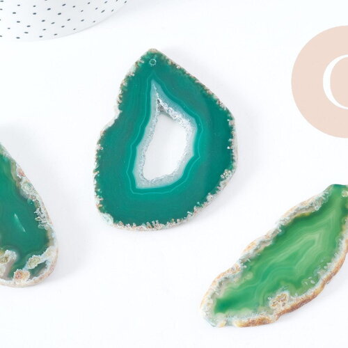 Pendentif ovale tranche agate verte 50-110mm, x1 (g8873)