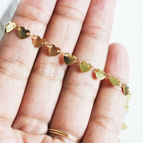 Chaine coeur acier inoxydable doré 14k cœur 6.5mm, x1 mètre (g6804)