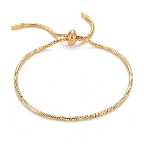 Bracelet réglable chaine serpent acier inoxydable doré, fermoir frein, sans nickel, 14k 2mm/ 27cm, x1 (g5496)