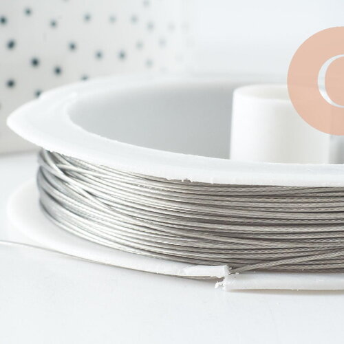 Fil câblé gainé acier inoxydable 0.6mm, fil gainé métal pour creation bijoux, x1 bobine de 22 mètres g9771