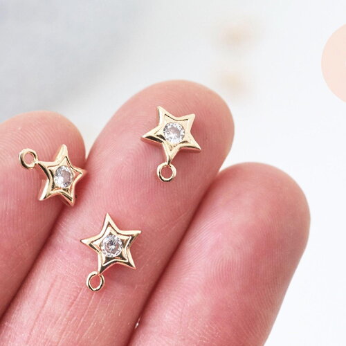 Pendentif étoile doré cristal zircon, pendentif doré,porte-bonheur,laiton dore,bijou constellation,10.5mm, x1 g5683