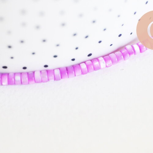 Perle nacre naturelle heishi violet ,tube coquillage coloré, perle coquillage, 2x4mm, x1 le fil, (g4981)