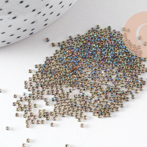 Perles rocailles miyuki noir irisé, perles de rocaille japonaise dark line peridot ,perle rocaille perlage,15/0, 1.5mm, sachet 10g (g3955)