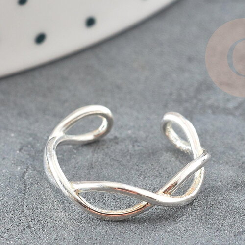 Bague réglable croisée argent 925 massif 20mm, x1 (g9137)