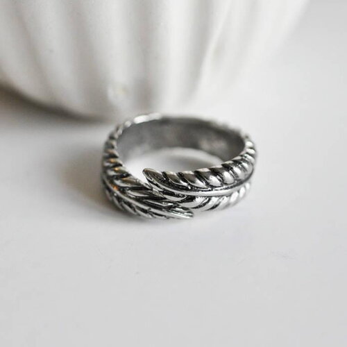 Bague réglable plume argenté 17mm, x1 (g0446)