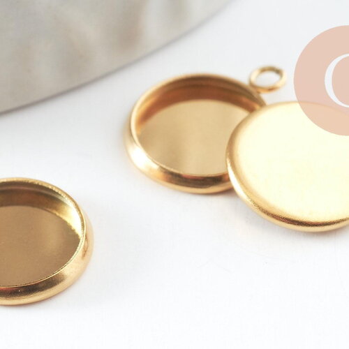 Pendentif rond support cabochon acier inoxydable doré 10mm, x1 (g6672)