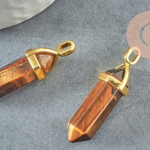 Pendentif pointe oeil de tigre, pendentif bijoux pierre naturelle,bijou pierre,oeil de tigre naturel,37-40mm, x1 g5159