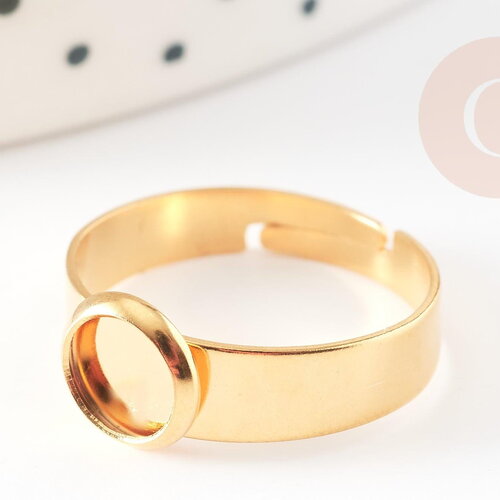Bague réglable pour cabochon 6mm en acier doré inoxydable, 17-18mm,x2 (g8827)