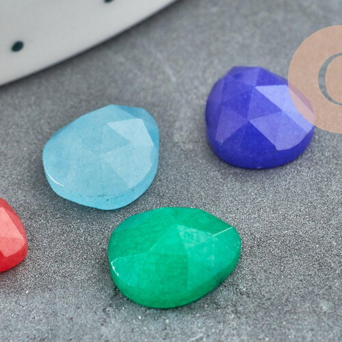 Cabochon goutte jade naturel facetté multicolore 10x9mm, cabochon en pierre pour création bijoux, x1 g8596