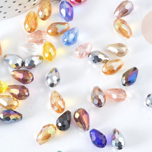Perle goutte cristal facettée multicolore ab 12x8mm, création bijoux cristal, x10 (g7578)