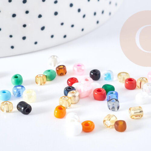 Grosse perles rocaille multicolore 4mm, perles rocaille multicolores pour création bijoux, x10g (g8644)