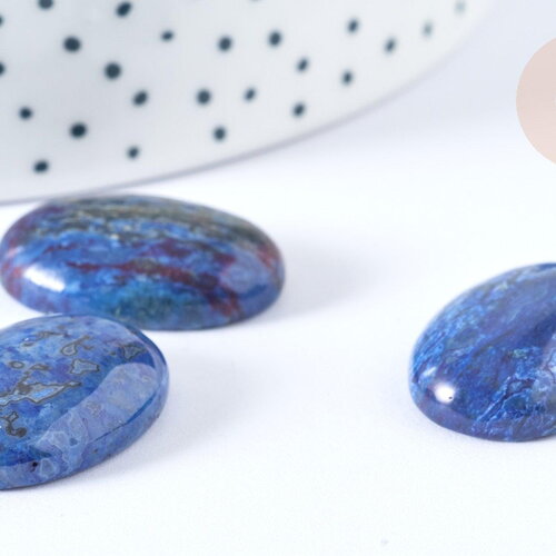 Cabochon ovale jaspe ondulée teinté bleue foncé 25mm,cabochon ovale, jaspe naturel x1 g7652