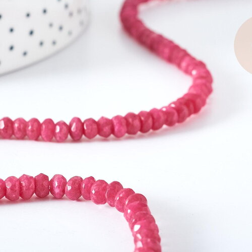 Perle rondelle jade rose naturel foncé 5x3mm, perle facette,fil de 36cm, x1 (g1703)
