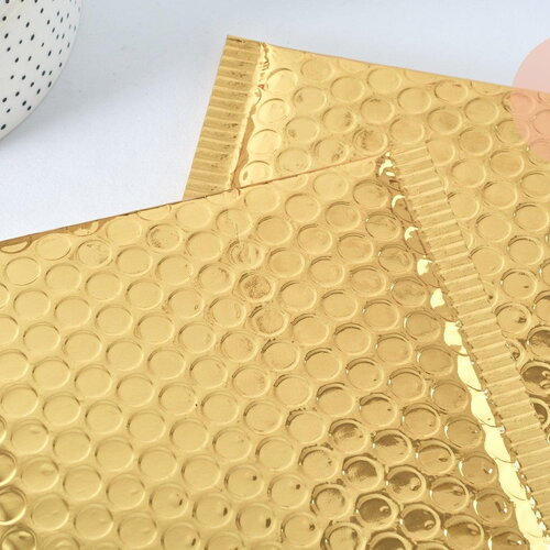 Enveloppes à bulles en plastique métallisé doré 22.5x15cm, x10 (g6809)