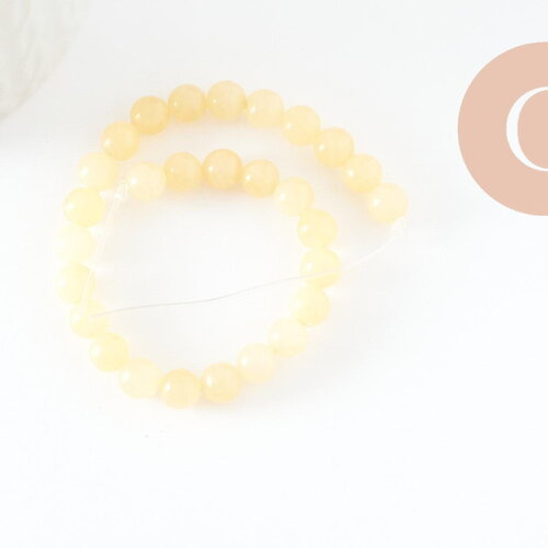 Perle ronde jade naturel jaune clair 6mm, perles pierre naturelle, fil de 19cm, x1 (g2085)