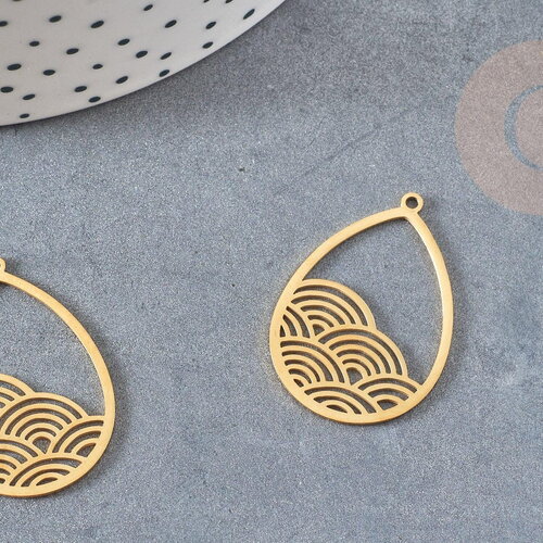 Pendentif acier doré goutte de pluie 30mm, breloque doré, acier inoxydable doré, pendentif sans nickel, x1, g5727