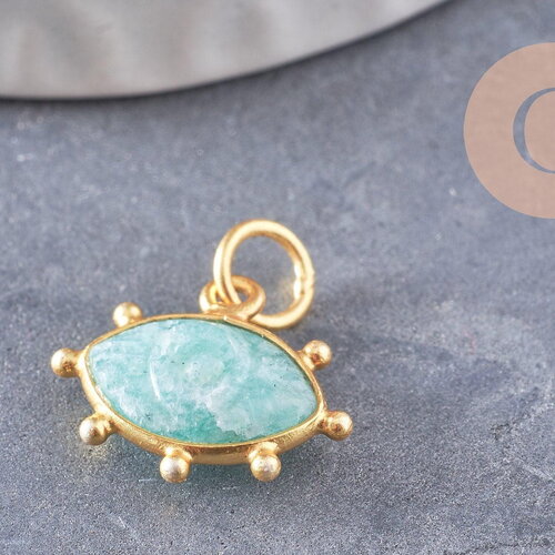 Pendentif oeil amazonite naturelle argent 925 doré 18k 15mm,x1 (g9871)
