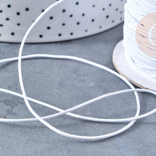 Cordon élastique polyester blanc 1mm, cordon élastique rond création bijoux, les 5 mètres, g8303