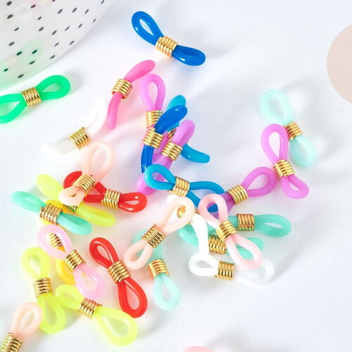 Attaches lunettes silicone couleur mixte et laiton doré 22x7.5 mm, x20 (g7186)